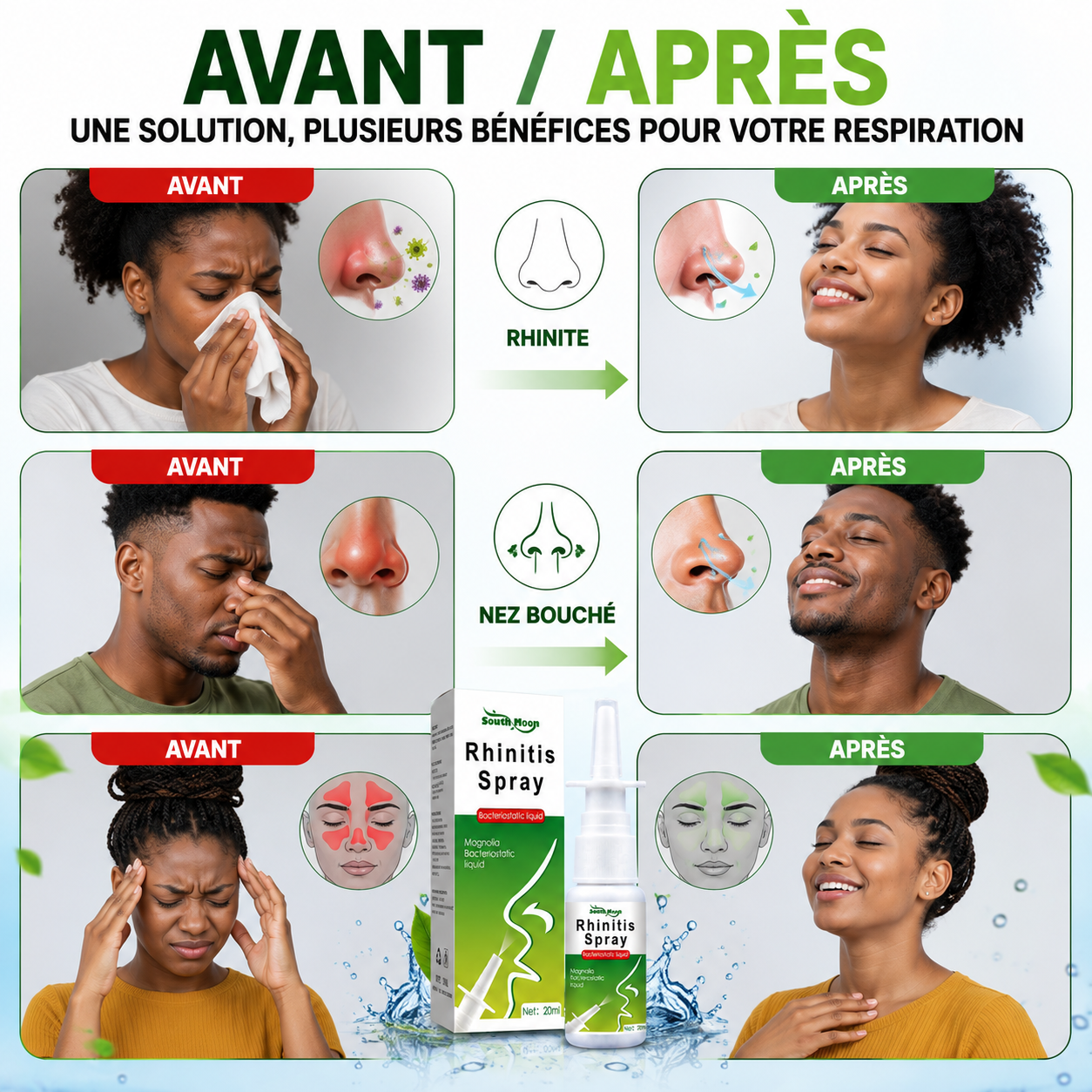 Spray naturel 3 en 1 anti-sinusite, purification des poumons et anti-ronflement