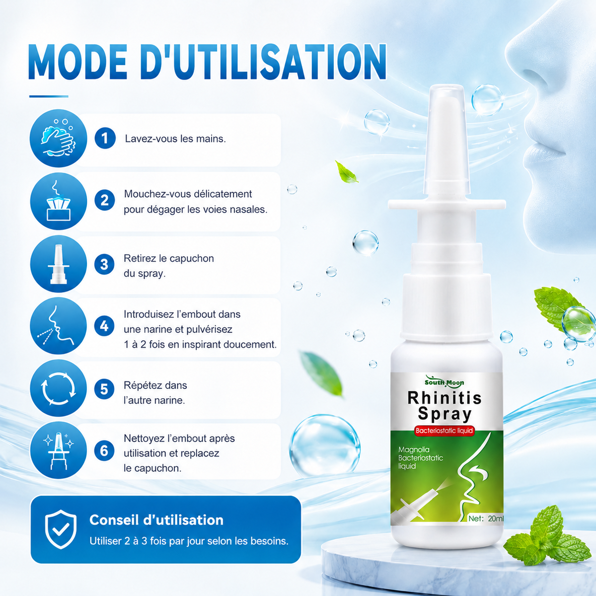 Spray naturel 3 en 1 anti-sinusite, purification des poumons et anti-ronflement