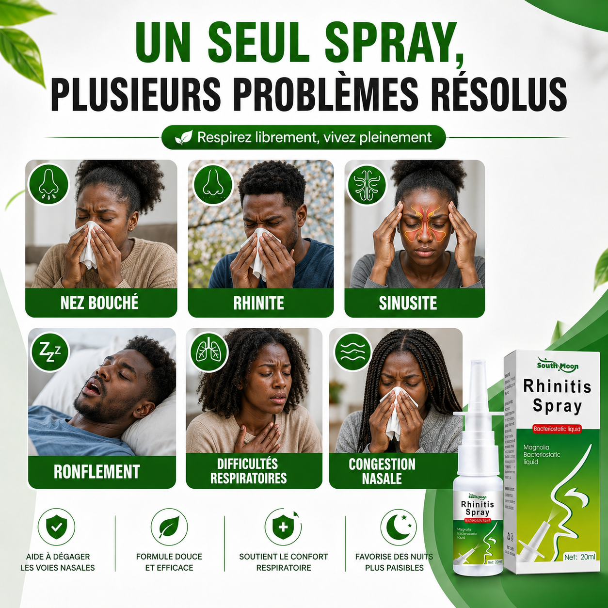 Spray naturel 3 en 1 anti-sinusite, purification des poumons et anti-ronflement