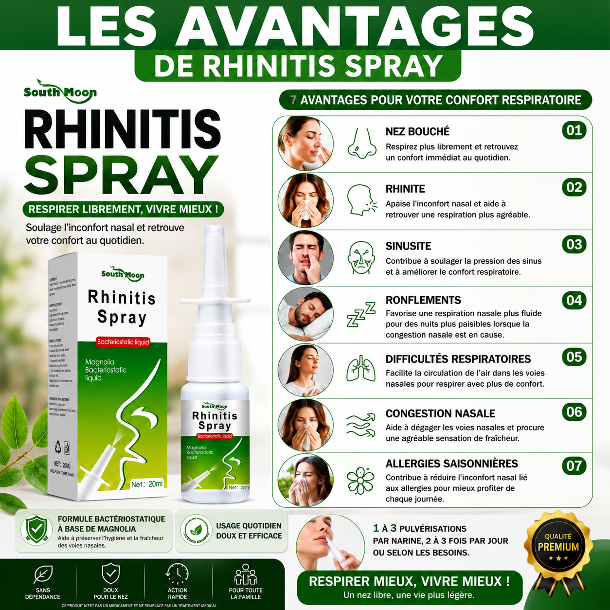 Spray naturel 3 en 1 anti-sinusite, purification des poumons et anti-ronflement